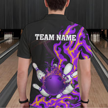 Load image into Gallery viewer, Purple Flame Fire Bowling Polo, Quarter Zip Shirts For Men Custom Bowling Team Shirts, Gift For Bowler NQS9373