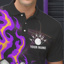 Load image into Gallery viewer, Purple Flame Fire Bowling Polo, Quarter Zip Shirts For Men Custom Bowling Team Shirts, Gift For Bowler NQS9373