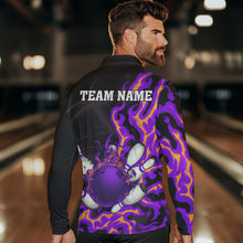 Load image into Gallery viewer, Purple Flame Fire Bowling Polo, Quarter Zip Shirts For Men Custom Bowling Team Shirts, Gift For Bowler NQS9373