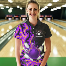 Load image into Gallery viewer, Purple Flame Fire Bowling Polo, Quarter Zip Shirt For Women Custom Bowling Team Shirt, Gift For Bowler NQS9373