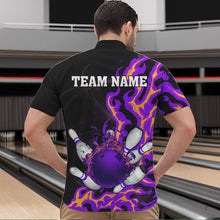 Load image into Gallery viewer, Purple Flame Fire Bowling Polo, Quarter Zip Shirts For Men Custom Bowling Team Shirts, Gift For Bowler NQS9373