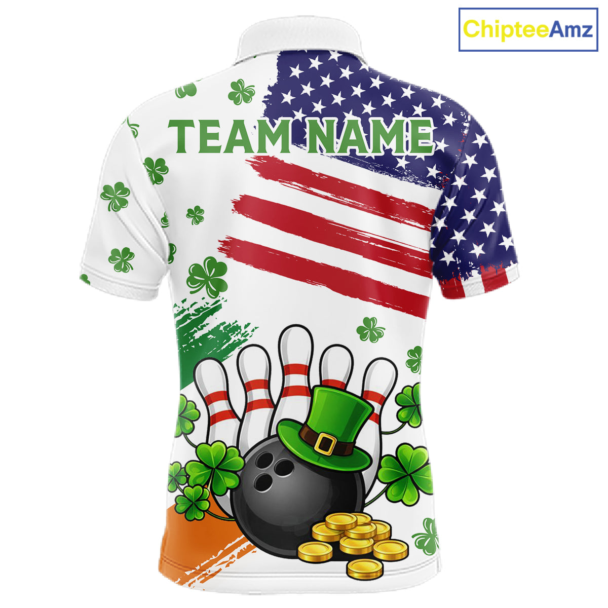 American Flag St Patrick's Day Clover Bowling polo, 1/4 zip shirt for men Custom team bowling jersey NQS11452