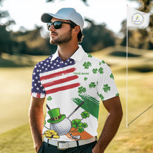 Load image into Gallery viewer, American Flag St Patrick's Day Clover Golf Polo shirts for Men Custom patriotic mens golf tops NQS11453