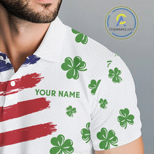 Load image into Gallery viewer, American Flag St Patrick's Day Clover Golf Polo shirts for Men Custom patriotic mens golf tops NQS11453