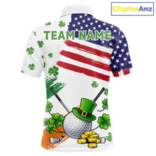 Load image into Gallery viewer, American Flag St Patrick's Day Clover Golf Polo shirts for Men Custom patriotic mens golf tops NQS11453