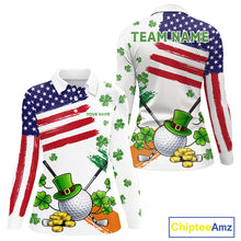Load image into Gallery viewer, American Flag St Patrick's Day Clover Golf Polo shirts for Women Custom patriotic ladies golf tops NQS11453