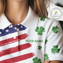Load image into Gallery viewer, American Flag St Patrick's Day Clover Golf Polo shirts for Women Custom patriotic ladies golf tops NQS11453
