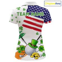 Load image into Gallery viewer, American Flag St Patrick's Day Clover Golf Polo shirts for Women Custom patriotic ladies golf tops NQS11453