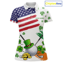 Load image into Gallery viewer, American Flag St Patrick's Day Clover Golf Polo shirts for Women Custom patriotic ladies golf tops NQS11453