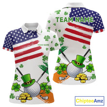 Load image into Gallery viewer, American Flag St Patrick's Day Clover Golf Polo shirts for Women Custom patriotic ladies golf tops NQS11453