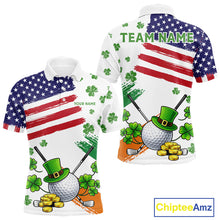 Load image into Gallery viewer, American Flag St Patrick's Day Clover Golf Polo shirts for Men Custom patriotic mens golf tops NQS11453