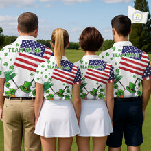 Load image into Gallery viewer, American Flag St Patrick's Day Clover Golf Polo shirts for Women Custom patriotic ladies golf tops NQS11453
