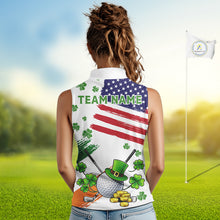 Load image into Gallery viewer, American Flag St Patrick's Day Clover Ladies Sleeveless Golf tops Custom patriotic women golf shirts NQS11453