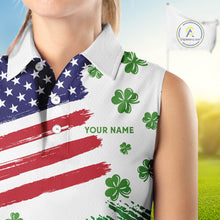Load image into Gallery viewer, American Flag St Patrick's Day Clover Ladies Sleeveless Golf tops Custom patriotic women golf shirts NQS11453