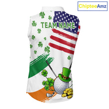 Load image into Gallery viewer, American Flag St Patrick's Day Clover Ladies Sleeveless Golf tops Custom patriotic women golf shirts NQS11453