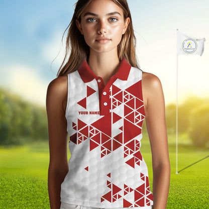 Women sleeveless polo shirt Red and white custom I was one under today, under a tree, bush, water NQS11637