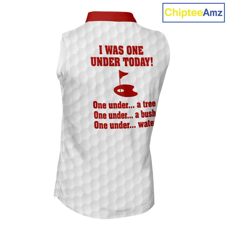 Women sleeveless polo shirt Red and white custom I was one under today, under a tree, bush, water NQS11637