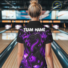 Load image into Gallery viewer, Custom Black and Purple Lightning Thunder Skull Dragon Bowling Shirts For Women, Team Bowling Jerseys NQS11641