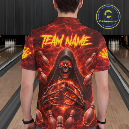 Red Lightning Thunder Skull Reaper Bowling Shirts For Men Custom Team Bowling League Jerseys NQS11642