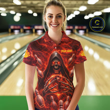 Load image into Gallery viewer, Red Lightning Thunder Skull Reaper Bowling Shirts For Women Custom Team Bowling League Jerseys NQS11642