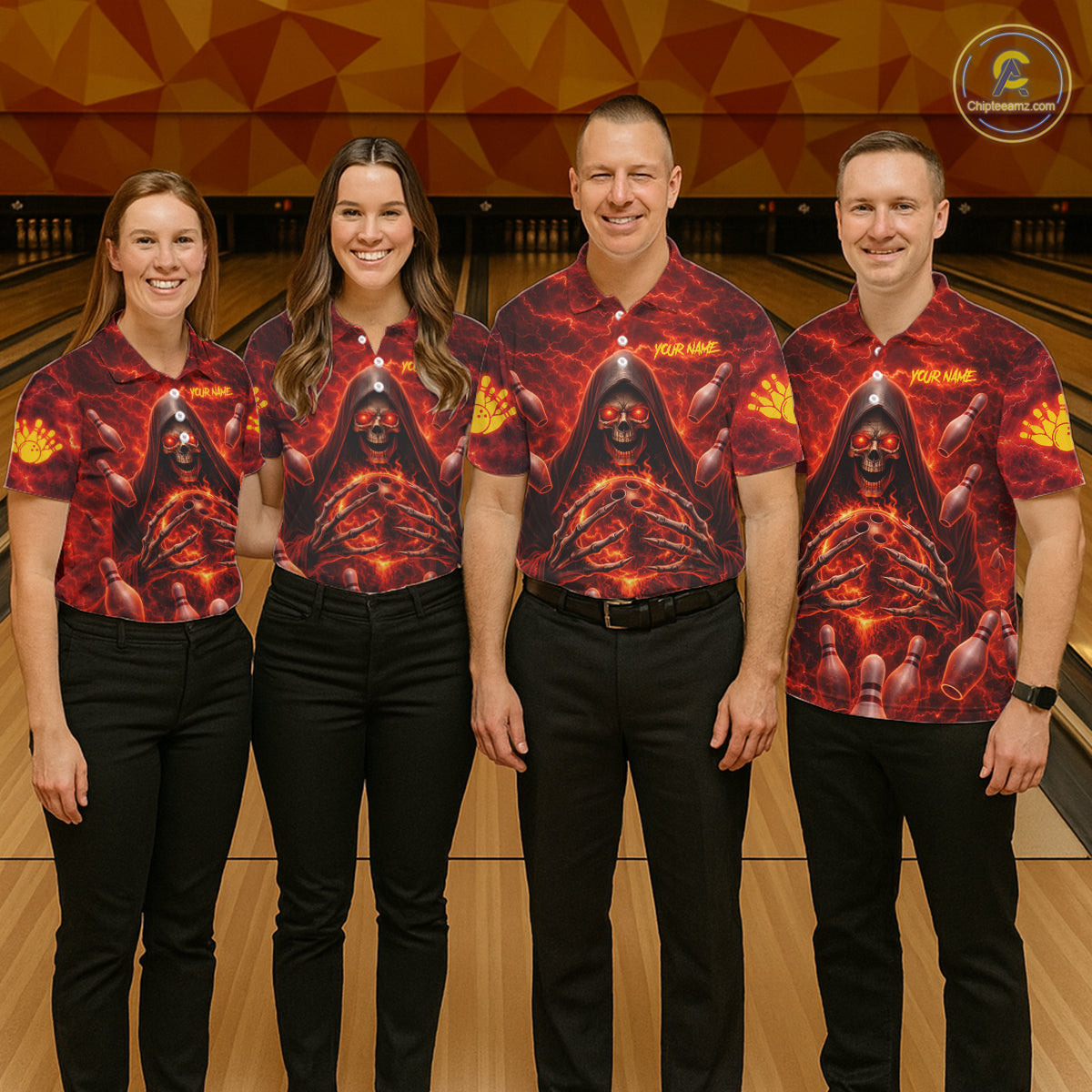 Red Lightning Thunder Skull Reaper Bowling Shirts For Men Custom Team Bowling League Jerseys NQS11642
