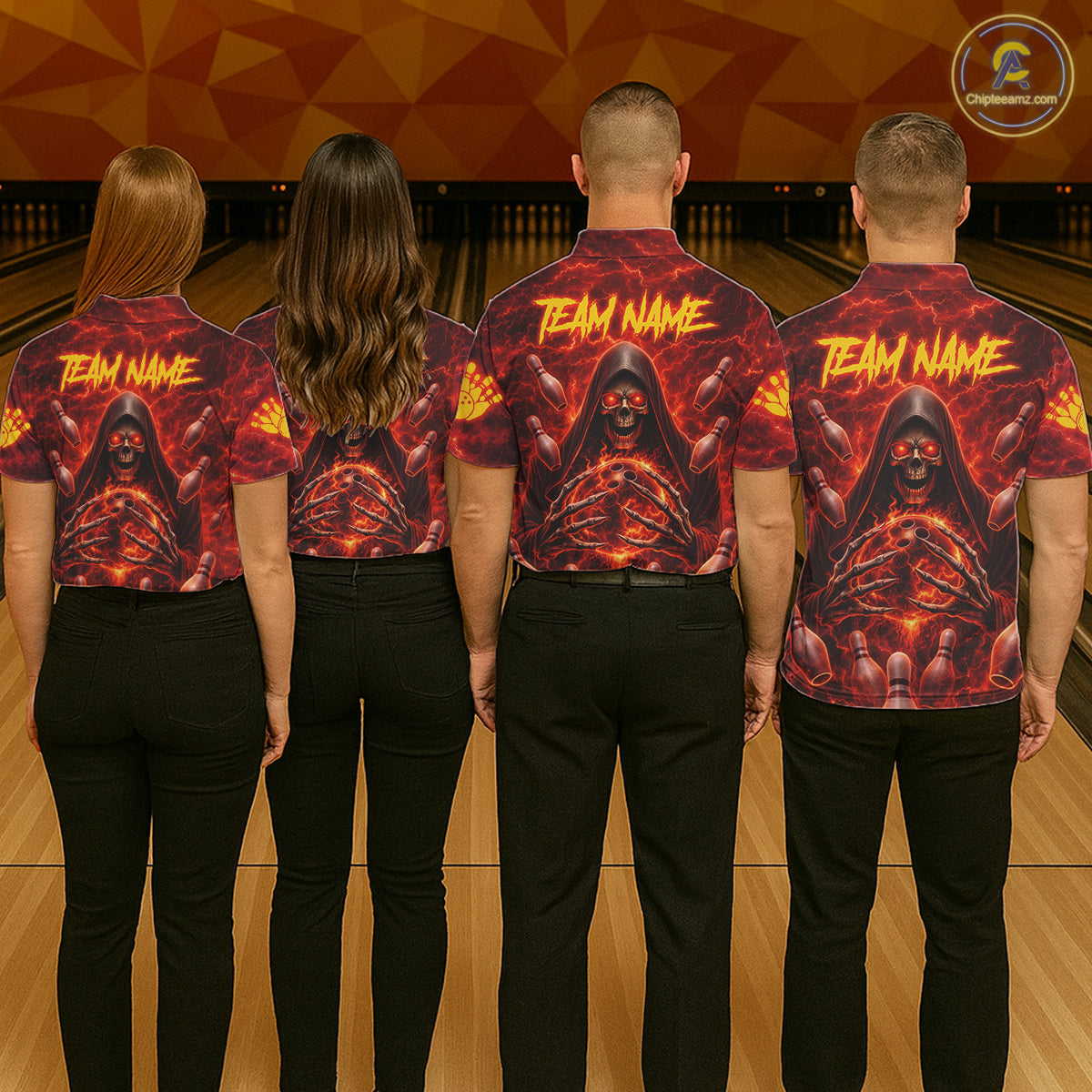 Red Lightning Thunder Skull Reaper Bowling Shirts For Men Custom Team Bowling League Jerseys NQS11642