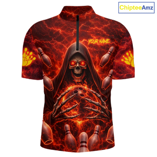 Red Lightning Thunder Skull Reaper Bowling Shirts For Men Custom Team Bowling League Jerseys NQS11642