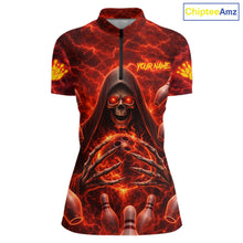 Load image into Gallery viewer, Red Lightning Thunder Skull Reaper Bowling Shirts For Women Custom Team Bowling League Jerseys NQS11642