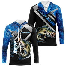 Load image into Gallery viewer, Personalized blue camo Largemouth Bass Long Sleeve Fishing Shirts, Bass Tournament Fishing Jerseys NQS7465