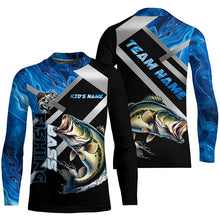 Load image into Gallery viewer, Personalized blue camo Largemouth Bass Long Sleeve Fishing Shirts, Bass Tournament Fishing Jerseys NQS7465