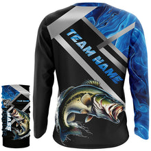 Load image into Gallery viewer, Personalized blue camo Largemouth Bass Long Sleeve Fishing Shirts, Bass Tournament Fishing Jerseys NQS7465