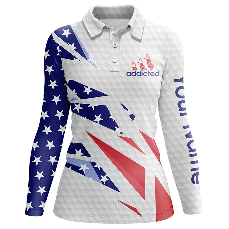 American flag white golf addicted Womens golf polo shirts custom name patriotic golf tops for women NQS5449