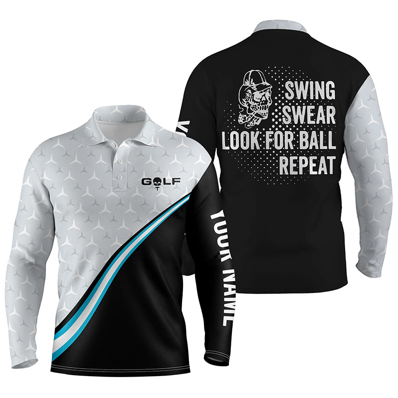 Funny black Mens golf polo shirt custom name swing swear look for ball repeat golf wear for mens NQS5452