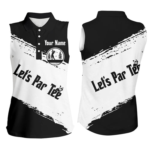 Black and white Womens sleeveless polo shirt custom name let's par tee golf tops for women NQS5454
