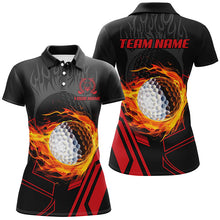 Load image into Gallery viewer, Black and red Flame golf ball fire Womens golf polo shirt custom cool golf attire for women NQS8048