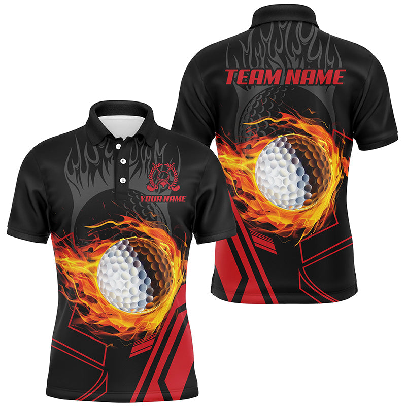 Black and red Flame golf ball fire Mens golf polo shirts custom cool golf attire for men NQS8048
