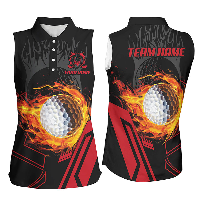 Black and red Flame golf ball fire Women sleeveless polo shirt custom cool golf attire for women NQS8048