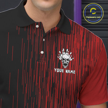 Black and Red pattern Flame Skull Bowling shirts for Men custom bowling jersey for team mens bowler NQS10254