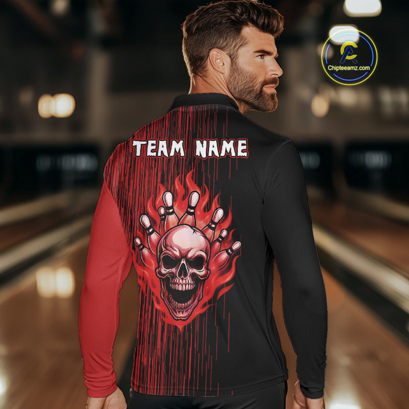 Black and Red pattern Flame Skull Bowling shirts for Men custom bowling jersey for team mens bowler NQS10254