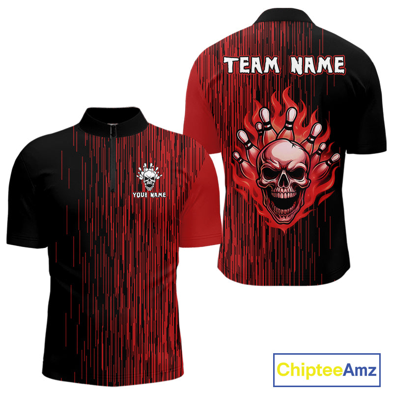 Black and Red pattern Flame Skull Bowling shirts for Men custom bowling jersey for team mens bowler NQS10254