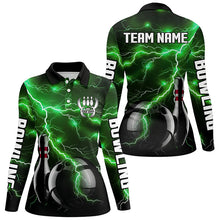 Load image into Gallery viewer, Green Lightning Thunder Black Women Bowling Polo, Quarter zip Shirt custom storm bowling team jerseys NQS8457
