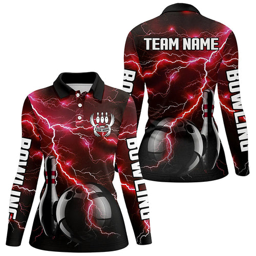 Red Lightning Thunder Black Women Bowling Polo, Quarter zip Shirt custom storm bowling team jerseys NQS8458