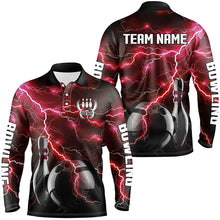 Load image into Gallery viewer, Red Lightning Thunder Black Bowling Polo, Quarter zip Shirt for men custom storm bowling team jersey NQS8458