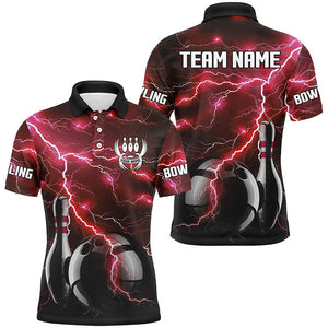 Red Lightning Thunder Black Bowling Polo, Quarter zip Shirt for men custom storm bowling team jersey NQS8458