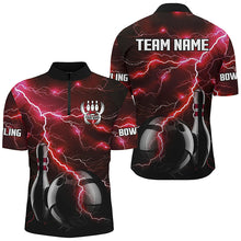 Load image into Gallery viewer, Red Lightning Thunder Black Bowling Polo, Quarter zip Shirt for men custom storm bowling team jersey NQS8458