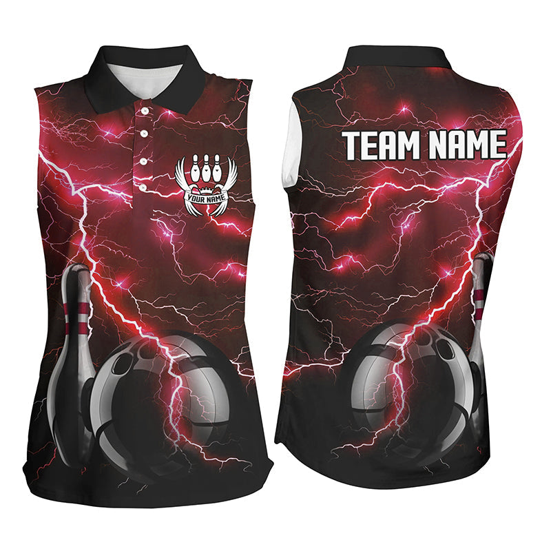 Red Lightning Thunder Black Bowling Sleeveless Polo Shirt custom storm bowling team jerseys NQS8458