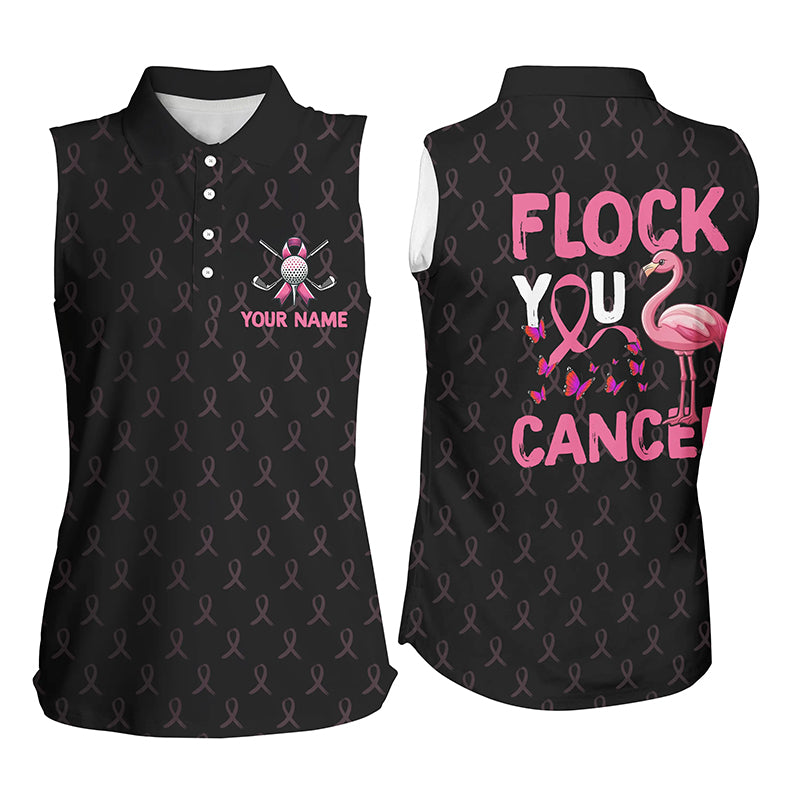 Black camo pink ribbons Women Sleeveless polo shirt custom Flamingo Flock you breast cancer golf shirt NQS8461