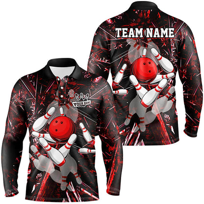 Red Camo Bowling Polo, Quarter zip Shirt For Men custom bowling team jerseys, bowling league shirts NQS8463