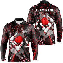 Load image into Gallery viewer, Red Camo Bowling Polo, Quarter zip Shirt For Men custom bowling team jerseys, bowling league shirts NQS8463