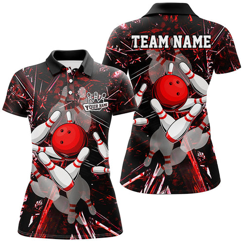 Red Camo Bowling Polo, Quarter zip Shirt For Women custom bowling team jerseys, bowling league shirts NQS8463